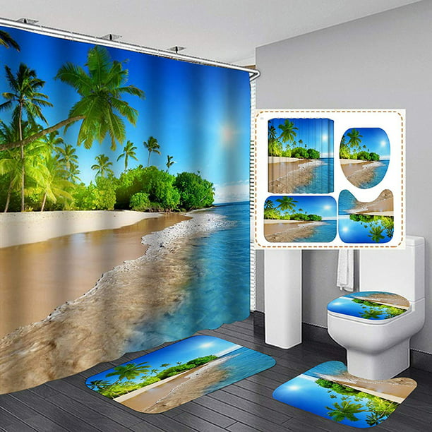 Home Memory Foam Bath Mat Bathroom Floor Door Rug Shower Carpet Palm Tree Lake 